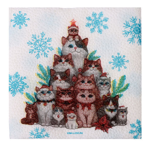 Салфетки бумажные С Новым годом: коты, однослойные, 24?24 см, 20 шт. - Страна карнавалия фото 4