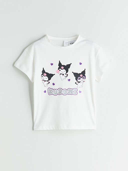 Bisiklet Yaka Kuromi Bask?l? K?z ?ocuk Ti??rt