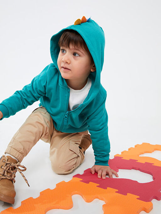 Kap??onlu Uzun Kollu Bask?l? Erkek Bebek Fermuarl? Sweatshirt - Waikiki фото 2