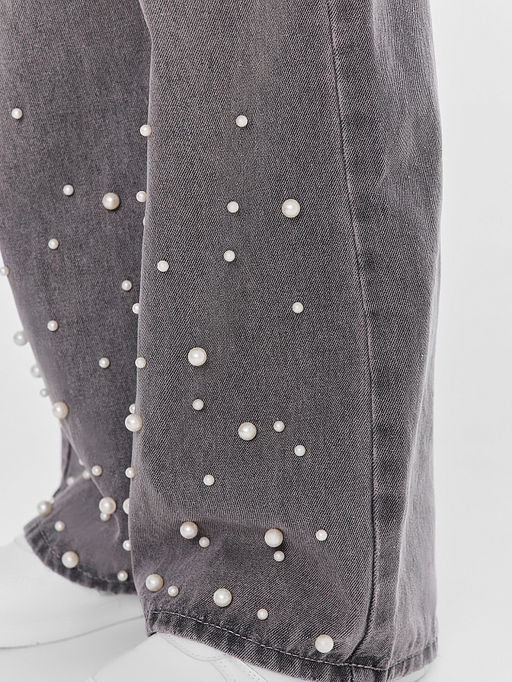 Джинсы для девочек серые с декоративными бусинами - Mark formelle фото 4