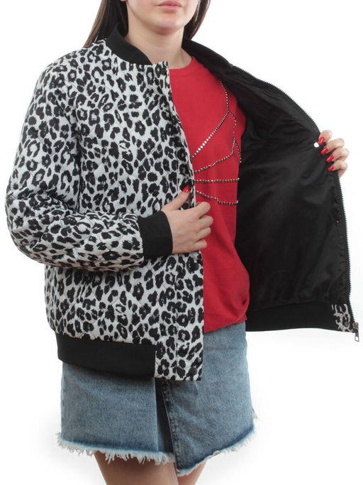 S24-139 WHITE/BLACK Куртка бомбер демисезонная женская (100 гр. синтепон) - Fashion фото 7