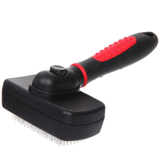 Расческа - пуходерка с кнопкой самоочистки "ПРОФФ - МОЙ БРО", прорезиненная ручка, цвет черный, 10*17,5см