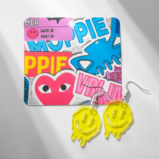 Серьги акрил SMILE тающий, цвет жёлто-белый в серебре - Queen fair фото 2