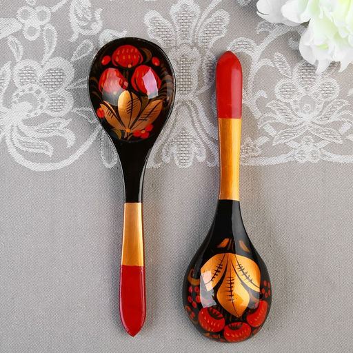 Цена за 10 шт. Ложка деревянная хохлома «Ягодка», салатная, 6×21 см