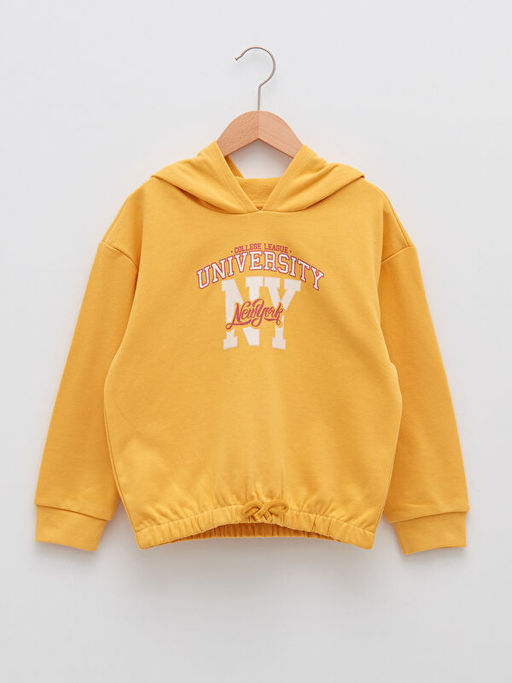 Kap??onlu Bask?l? Uzun Kollu K?z ?ocuk Sweatshirt