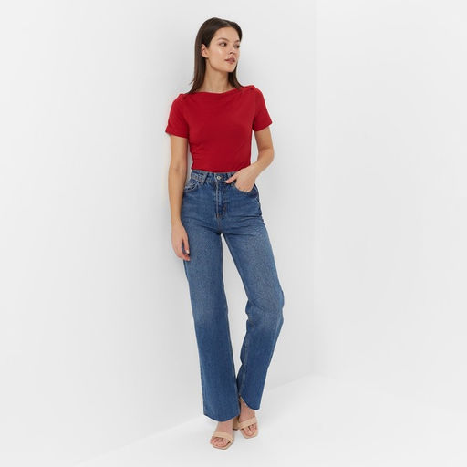 Футболка женская с вырезом лодочка MINAKU: Basic line, красная, размер 44