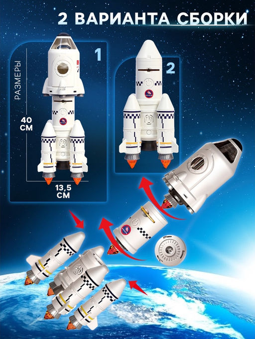 Игровой набор 5в1 Ракета, свет, звук, дым, с проектором и фигурками - АвтоГрад фото 3