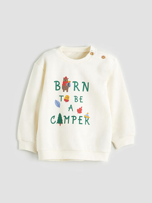 Bisiklet Yaka Bask?l? Erkek Bebek Sweatshirt ve E?ofman Alt 2li