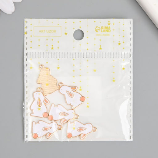 Цена за 6 шт. Декор для творчества металл, эмаль «Зайчик с розовым хвостиком», белый, 2.2×1.3 см