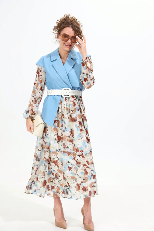 Платье NIKVA н904-4 голубой+акварель