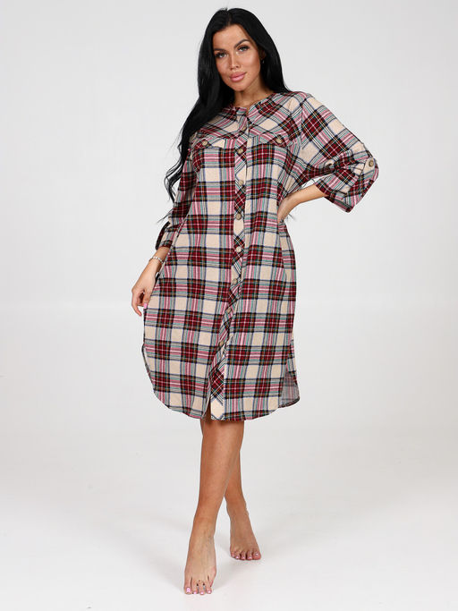 727-Х ЖЕНСКИЙ ХАЛАТ (Клетка бежевая/бордовая) - А-дина фото 2