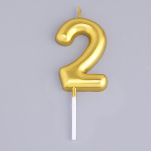 Цена за 3 шт. Свеча в торт «Европейская», цифра 2, 6 см, золото