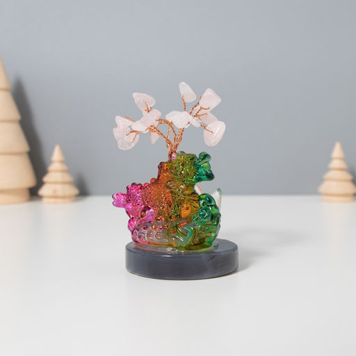 Фигурка «Деревце под защитой дракона», стекло, металл, 18 камней, розовый, 5.5×5.5×9 см