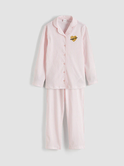 G?mlek Yaka K?z ?ocuk Pijama Tak?m?