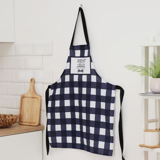 Фартук Доляна Best man, синий, в клетку, 70?60 см, хлопок 100%, рогожка 160 г/м?
