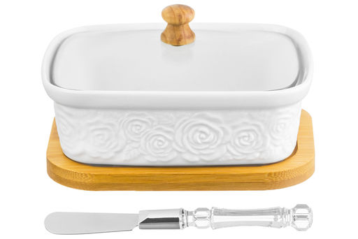 Паштетница 14,5*11*9 см 330 мл Розы со стекл. крышкой на дер. подставке + нож!!! - Elan gallery фото 15