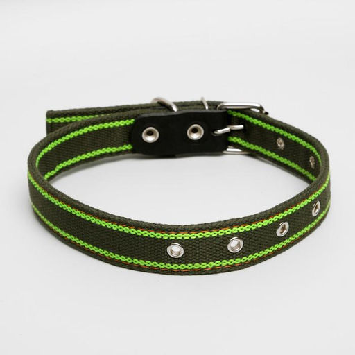 Ошейник брезентовый безразмерный двухслойный, хаки/зелёный, 67 х 3 см, ОШ до 55 см - Пижон фото 2