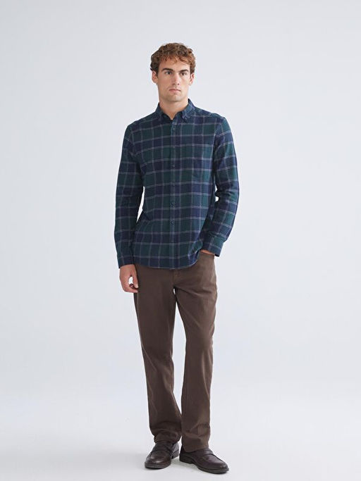 Regular Fit Uzun Kollu Ekose Gabardin Erkek G?mlek