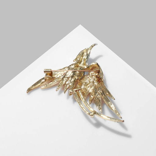 Брошь «Птица» феникс, цвет бело-жёлтый в золоте