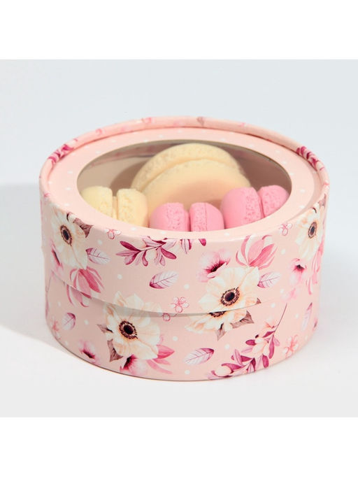 Коробка для макарун, кондитерская упаковка тубус с окном, «Розовые цветы» 12×12×5 см