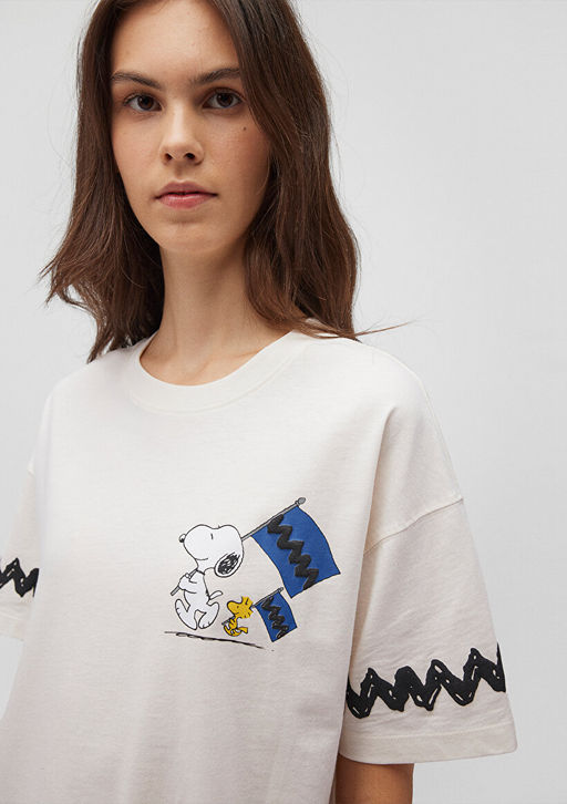 Snoopy Bask?l? Beyaz Tisort - Mavi фото 5