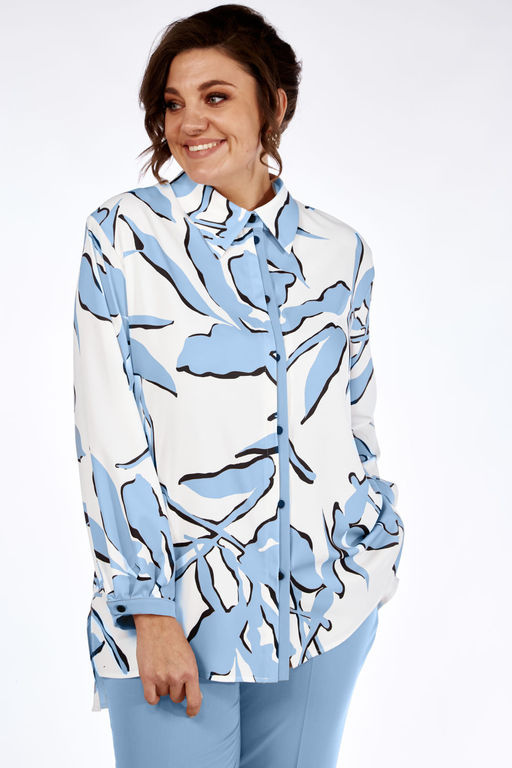 Блуза Элль стиль 2264/1а белый/голубой принт  фото 2