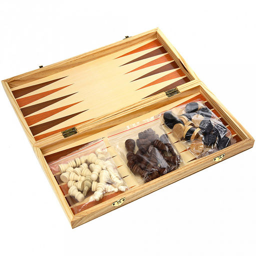 Шахматы 3 в 1 шахматы/шашки/нарды: доска деревянная 39,5х39х2,2см, фигуры деревянные, в коробке (Китай) - Домашняя мода фото 4