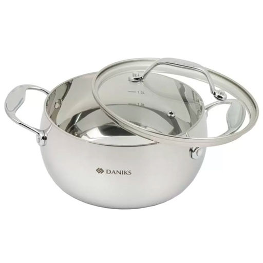 Кастрюля нержавеющая сталь 2.3 л крышка стекло Manola CW-T078-18 индукция (480389) (DANIKS)