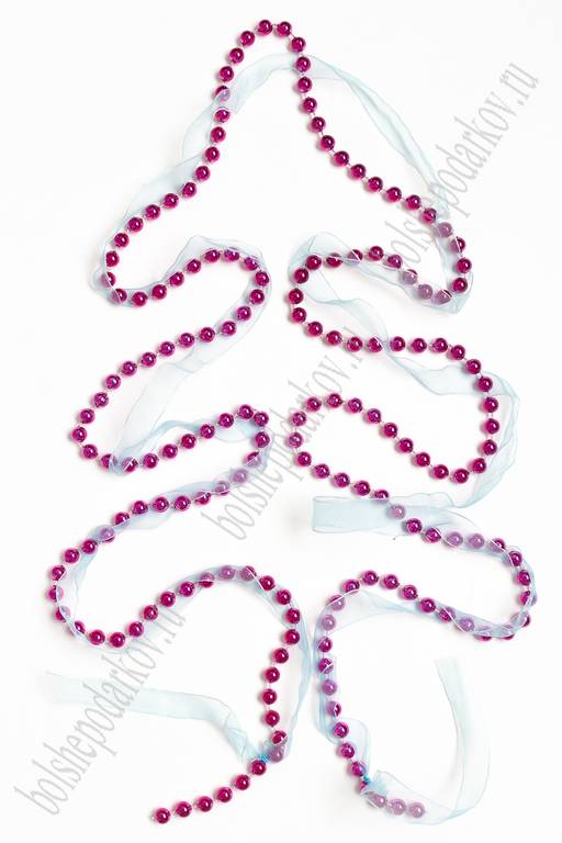 Бусы на нитке "С лентой" 1,8 м (SF-3521) фукси