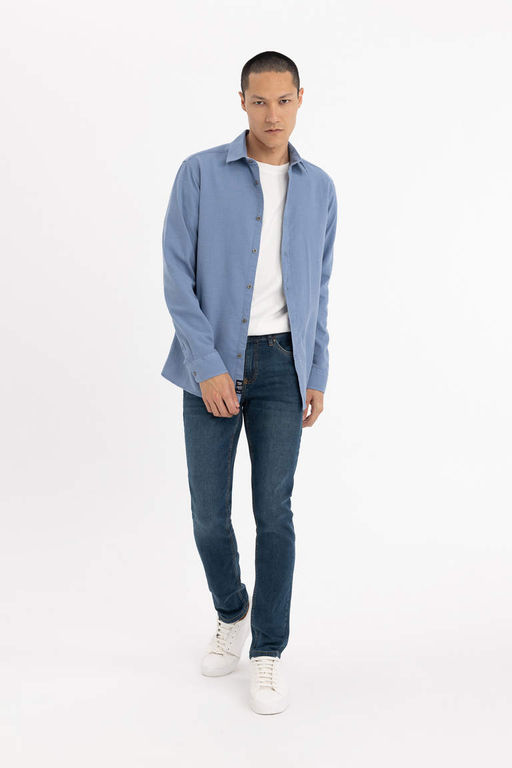 Рубашка Slim Fit из хлопка с длинными рукавами - Defacto фото 2