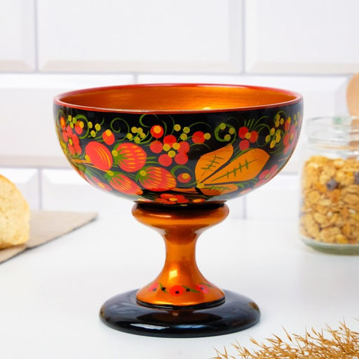 Конфетница на ножке, 14×14 см, дерево, хохлома