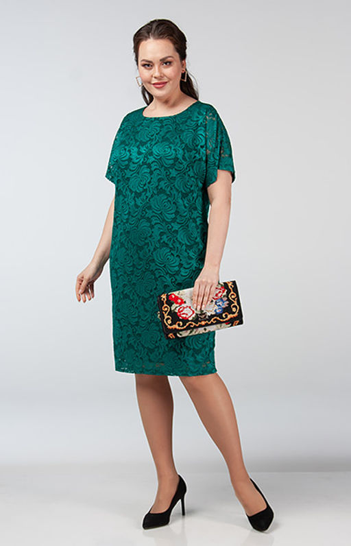 Роскошное женское платье свободного силуэта длины миди из кружевного трикотажа на подкладке - Ckc collections фото 5