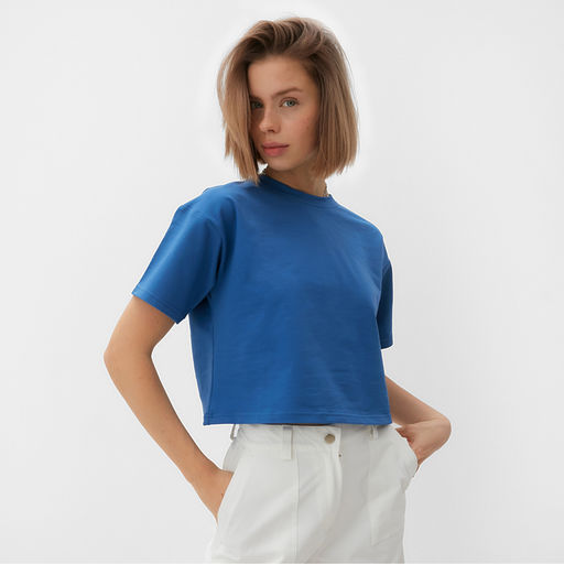 Футболка укороченная женская оверсайз MINAKU, электро, размер 50