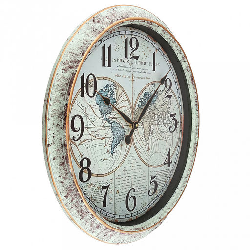 Часы настенные Вокруг света д46-51см, h6см, мягкий ход, циферблат Карта, бежевый/голубой; цифры арабские, черный; корпус пластик, коричневый/голубой; полоски медного цвета, в лотке (Китай) - Домашняя мода фото 2