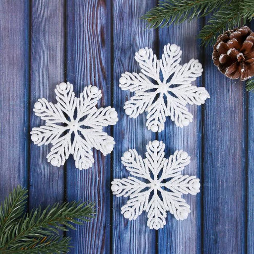 Цена за 4 шт. Ёлочные игрушки набор 3 шт. Зимнее волшебство. Снежинка из пёрышек, 7 см, белый