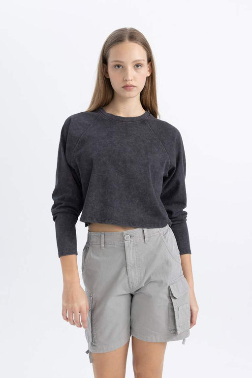 Моющаяся футболка свободного кроя с длинными рукавами и эффектом потертостей - Defacto фото 4