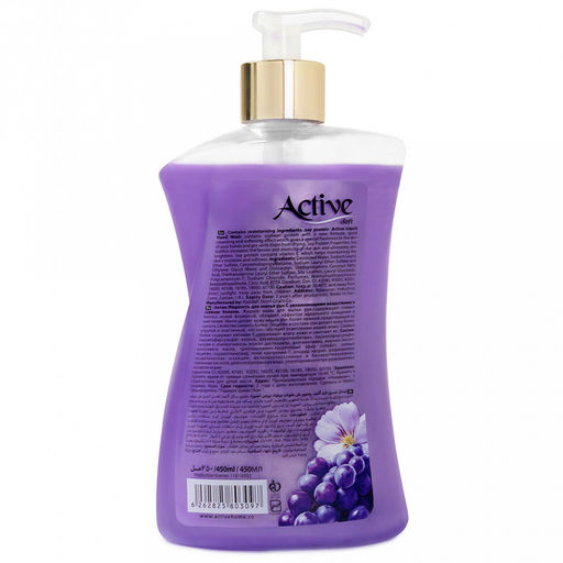 Мыло жидкое "Active" 450мл, 10х5х20см, дозатор, жемчужное, "Цветочный соблазн" с соевым белком и витамином E, Purple (Иран)