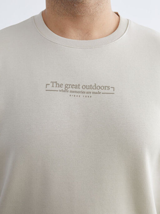 B?y?k Beden Bisiklet Yaka Bask?l? Kal?n Erkek Sweatshirt