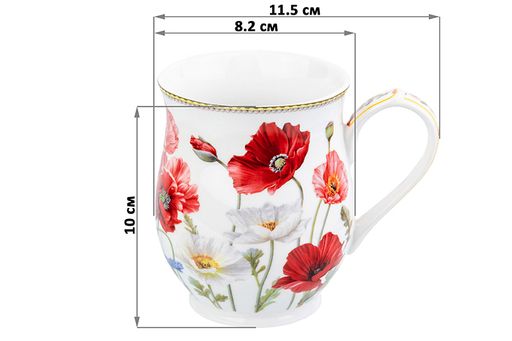 Кружка 350 мл 11,5*8,2*10 см "Маки" бочонок, NEW BONE CHINA