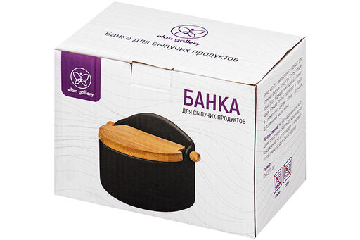 Банка для сыпучих продуктов 500 мл 15*10*11,1 см Черная + откидная бамбук.крышка, керамика - Elan gallery фото 16