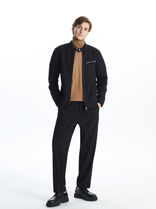 Slim Fit Biker Yaka Erkek Mont