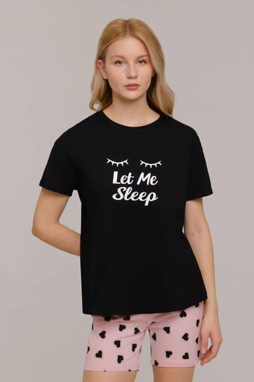 Арт. 9145 Пижама с шортами 42-50 (5 шт) Цвет:верх-черный,низ-розовый - Калинка фото 5