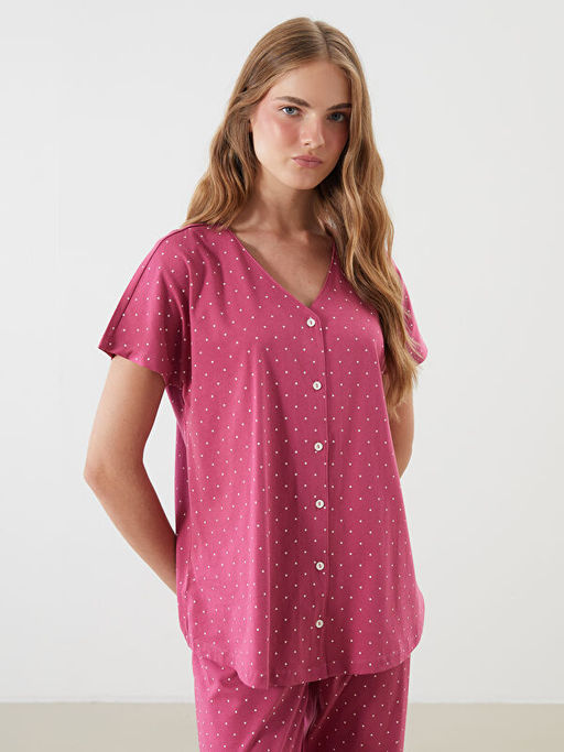 V Yaka Puantiyeli Hamile Pijama Tak?m?