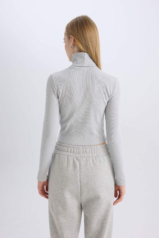 Классная облегающая водолазка в рубчик, базовая однотонная футболка с длинными рукавами - Defacto фото 8