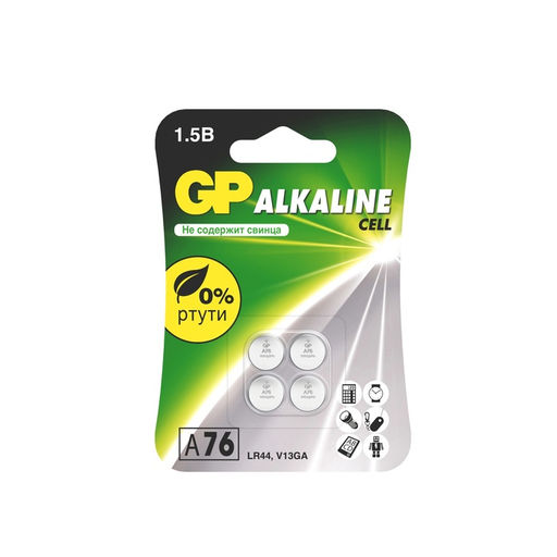 Батарейка алкалиновая GP, LR44 (G13, V13GA, A76)-4BL, 1.5 В, блистер, 4 шт.