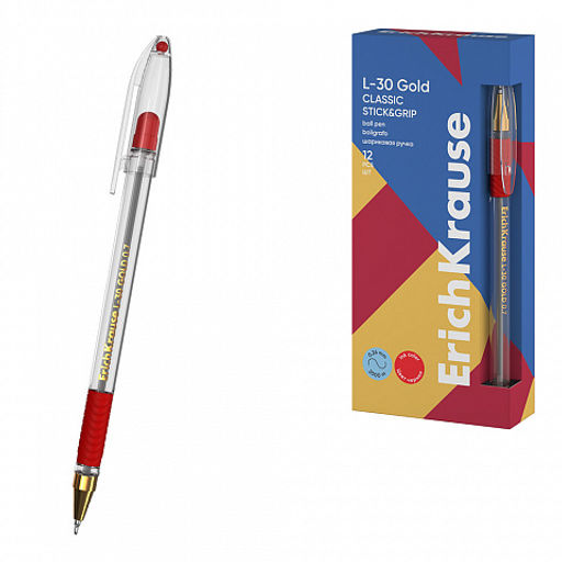 АКЦИЯ Цена за 12 шт. Ручка шариковая ErichKrause L-30 Gold Stick&Grip Classic 0.7, Super Glide Technology, цвет чернил черный (в коробке по 12 шт.)  фото 4
