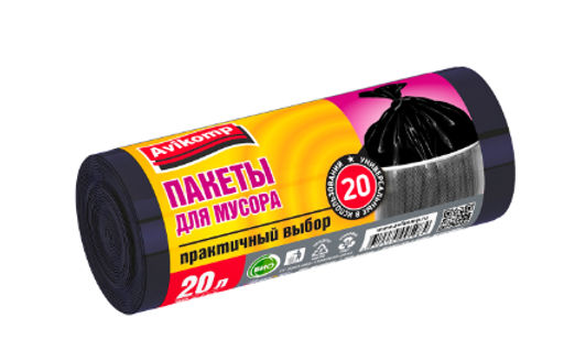 Avikomp пакеты для мусора, 20л*30шт, Стандарт, в Рулоне (черные) 6мкм