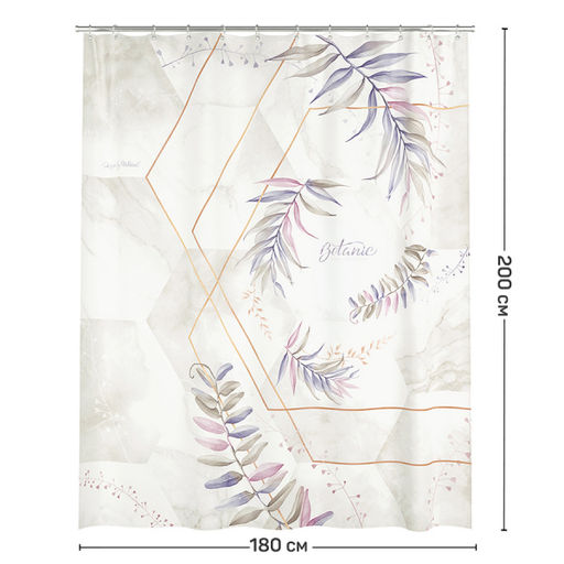 VAL BL-M-1820 Штора для ванной комнаты, полиэстер, 180*200 см, BOTANIC LILAC MOSAIC, шт