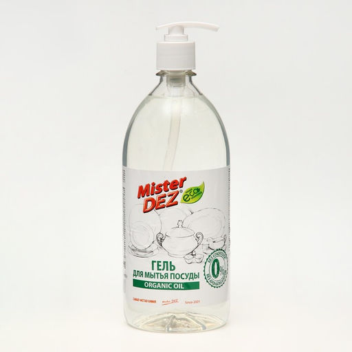 Средство для мытья посуды Mister DEZ organic oil, эко гель, без красителей, без запаха, 1 л