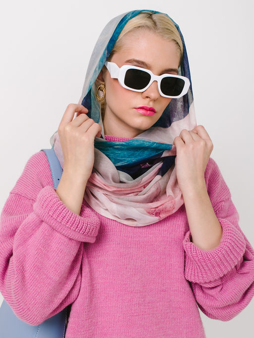 Большой, мягкий, тонкий и очень нежный двусторонний палантин с рисунком в стиле арт-деко - Tantino фото 7